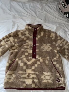 Ariat Tan and Burgundy Sherpa Snap Pullover